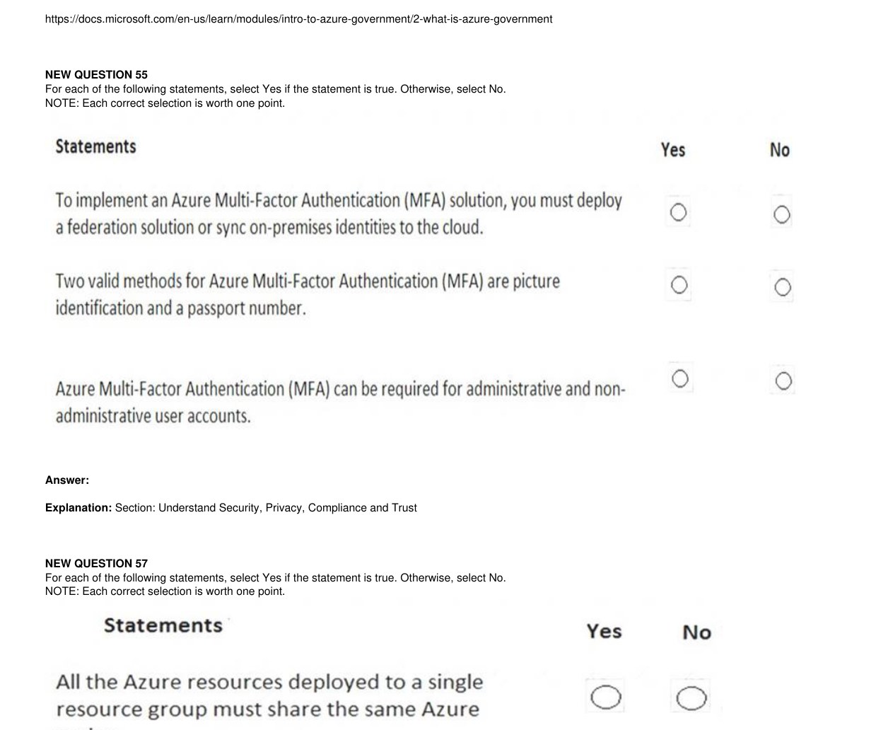 Azure MFA Yes/No statements