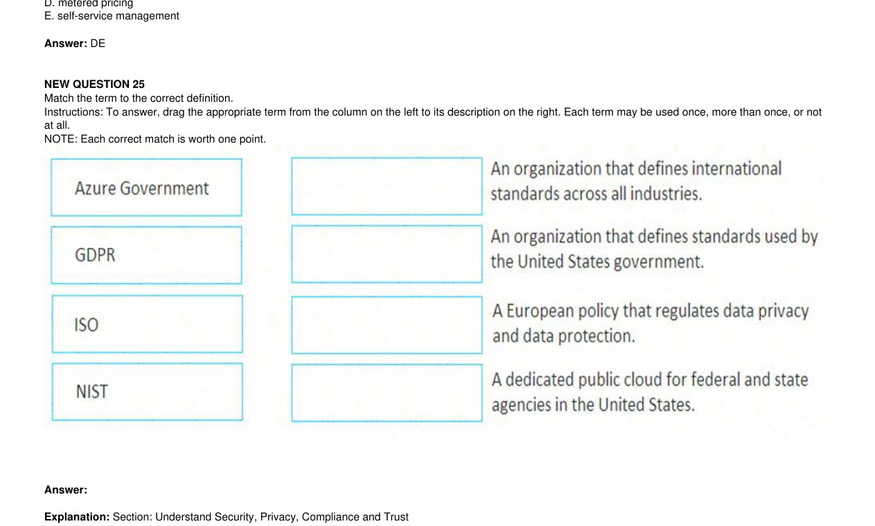 Matching: Azure Government, GDPR, ISO, NIST to their compliance definitions